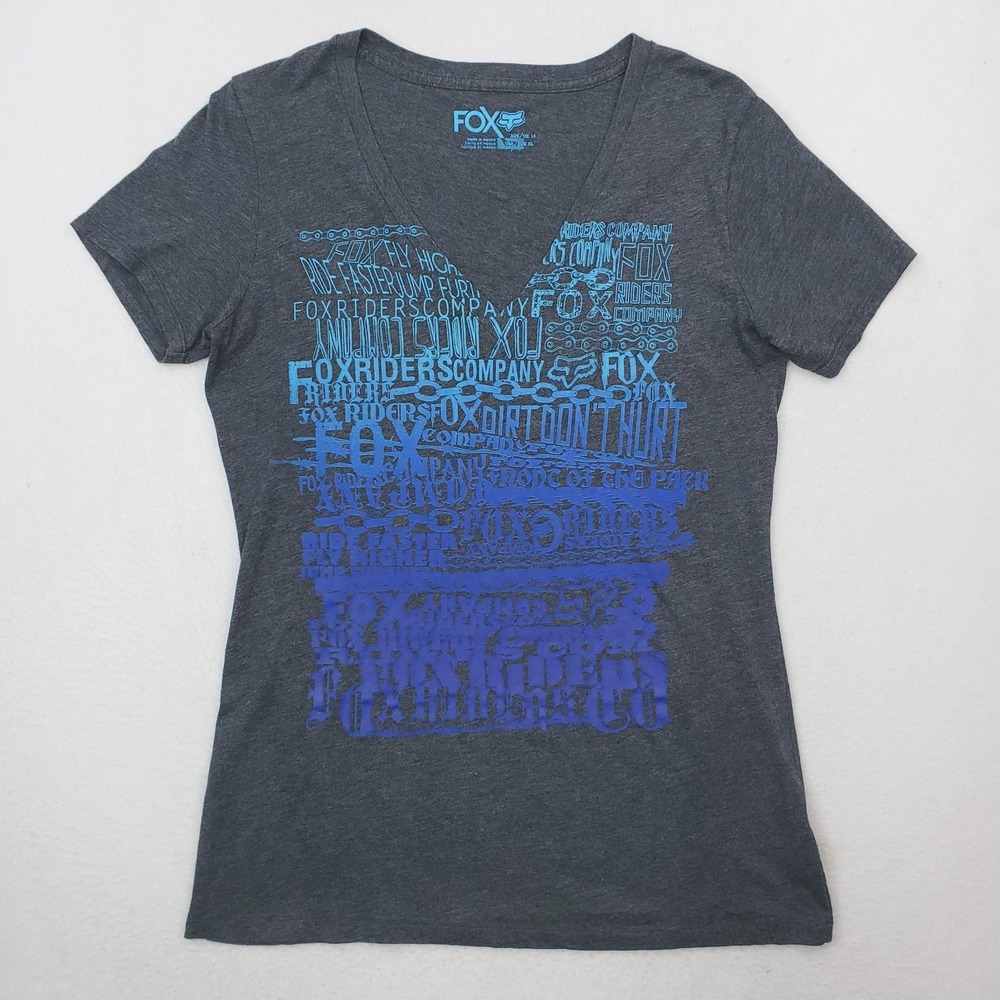 Fox Racing Shirt Womens XL Gray Graphic V Neck Short Sleeve Motocross BMX